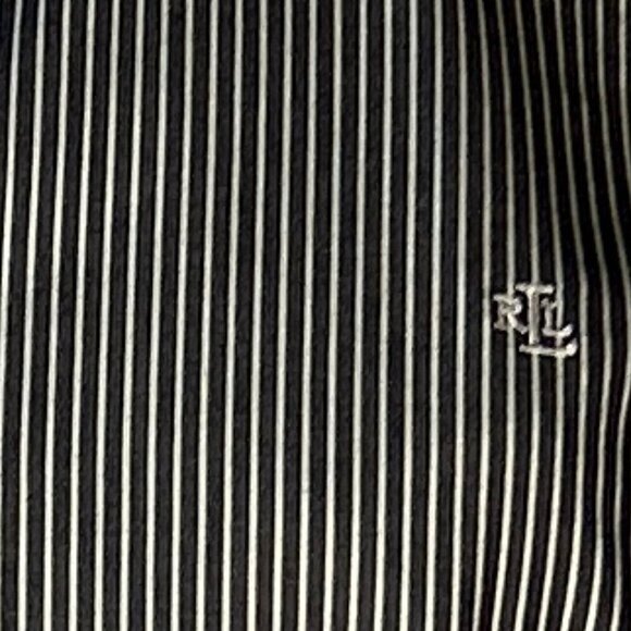 Lauren SZ 2X Navy Pinstripe Cotton Shirt Button Front Old Money Academia Classic - Picture 9 of 11